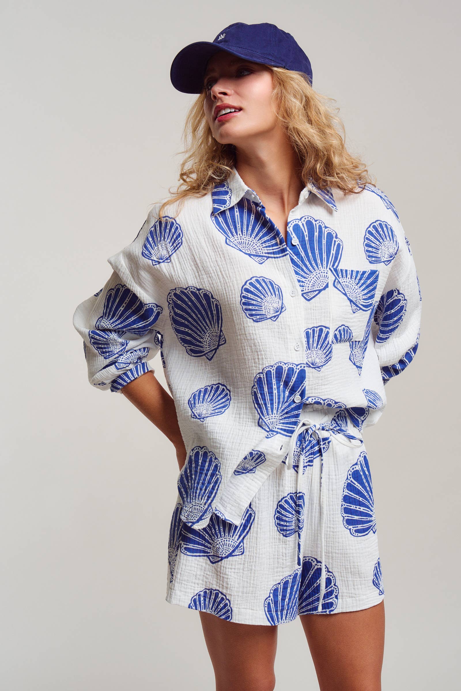 Seaside Blue Shell Cotton Gauze Shirt & Short Set