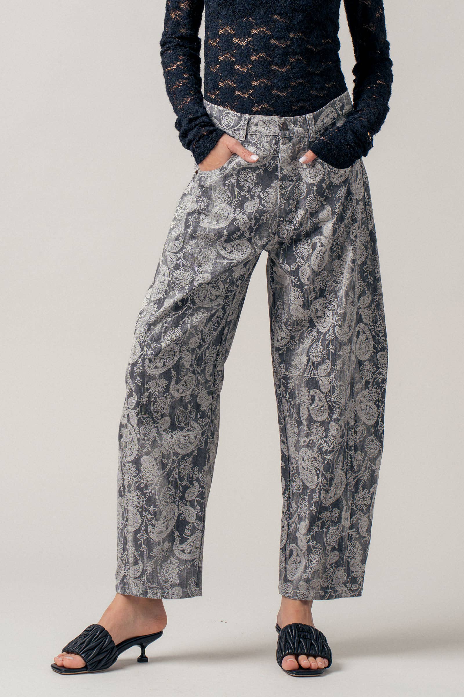 Paisley Print Cropped Wide Leg Pants