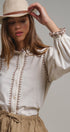 Embroidered Ruffle Neck Cotton Blouse