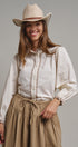 Embroidered Ruffle Neck Cotton Blouse