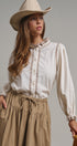 Embroidered Ruffle Neck Cotton Blouse