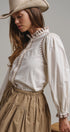 Embroidered Ruffle Neck Cotton Blouse