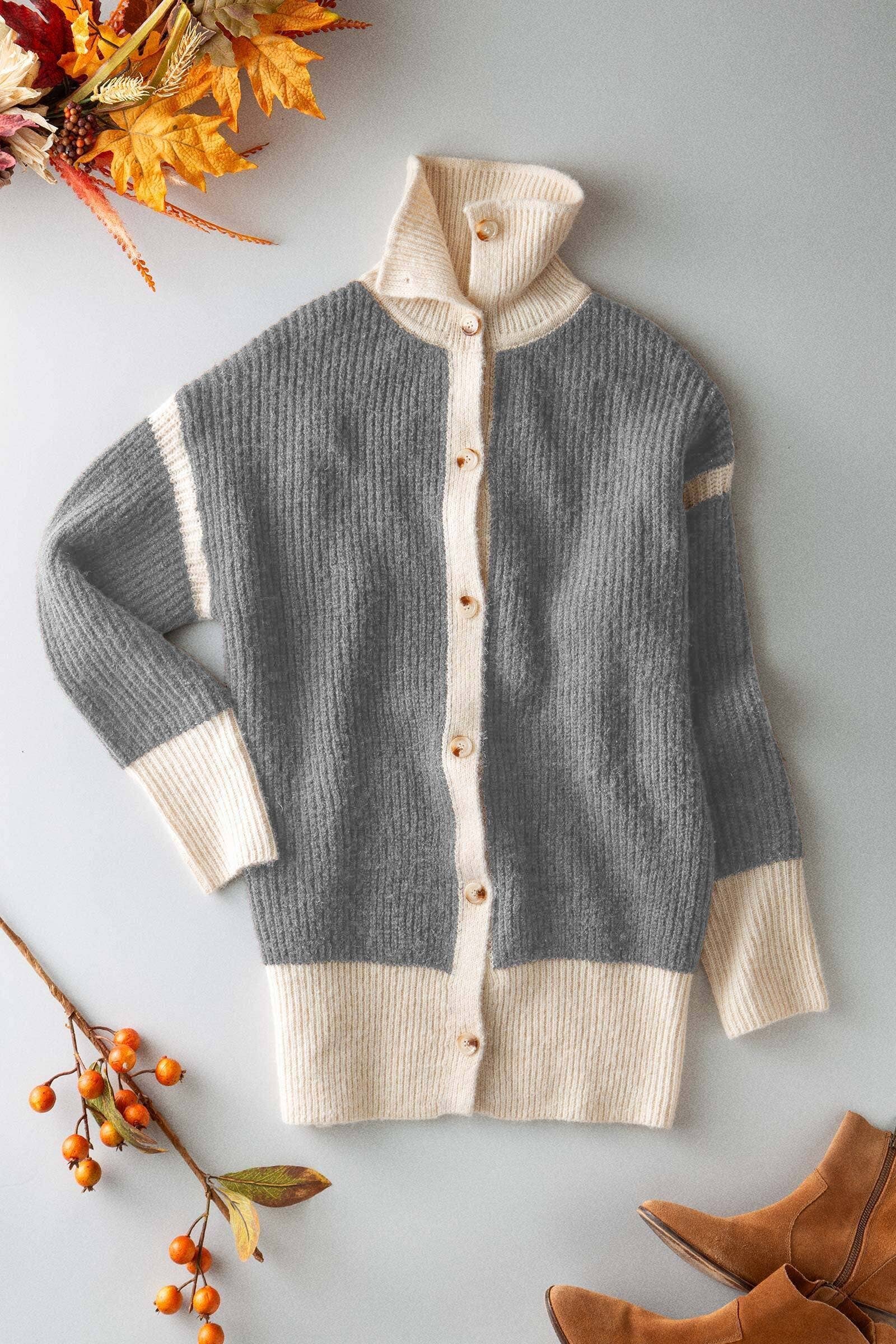 Urban Daizy Contrast Trim Collared Sweater Cardigan Brown Cardigan - Women's (UDZ-TP-00814) – alternate view 11