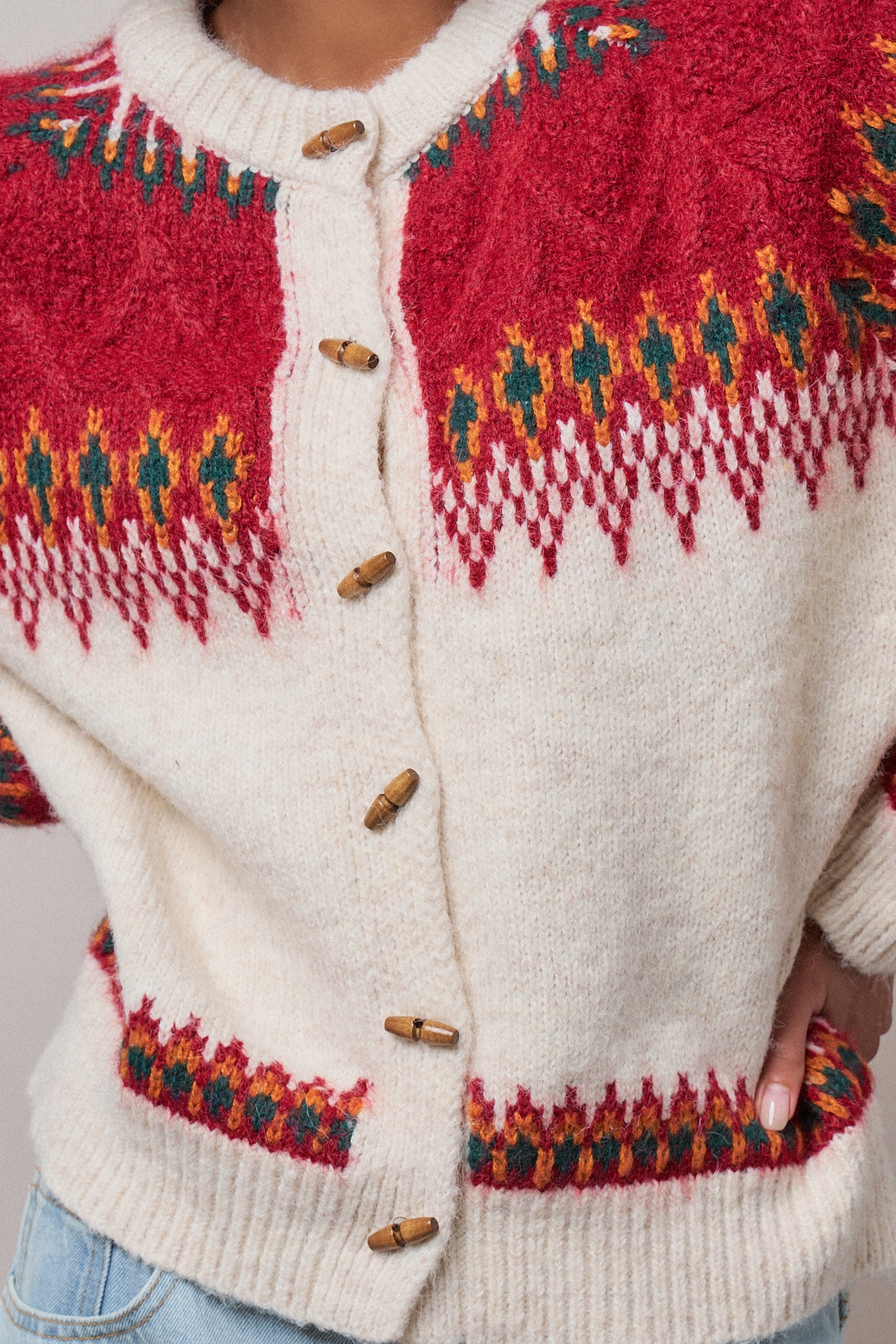 Nordic Pattern Wool Blend Toggle Cardigan