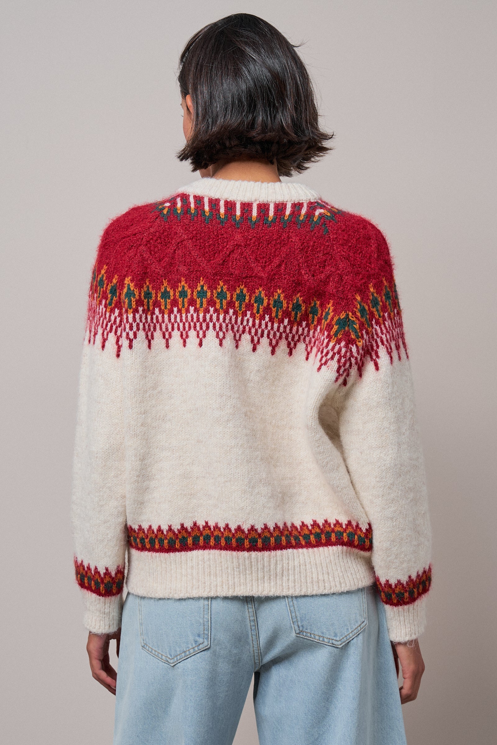 Nordic Pattern Wool Blend Toggle Cardigan