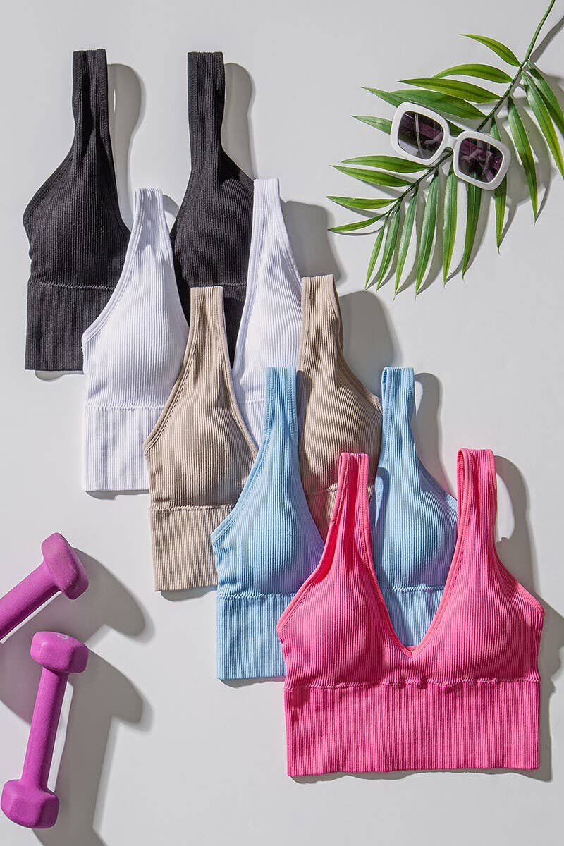 Mineral Wash V-Neck Rib Knit Bralette Top