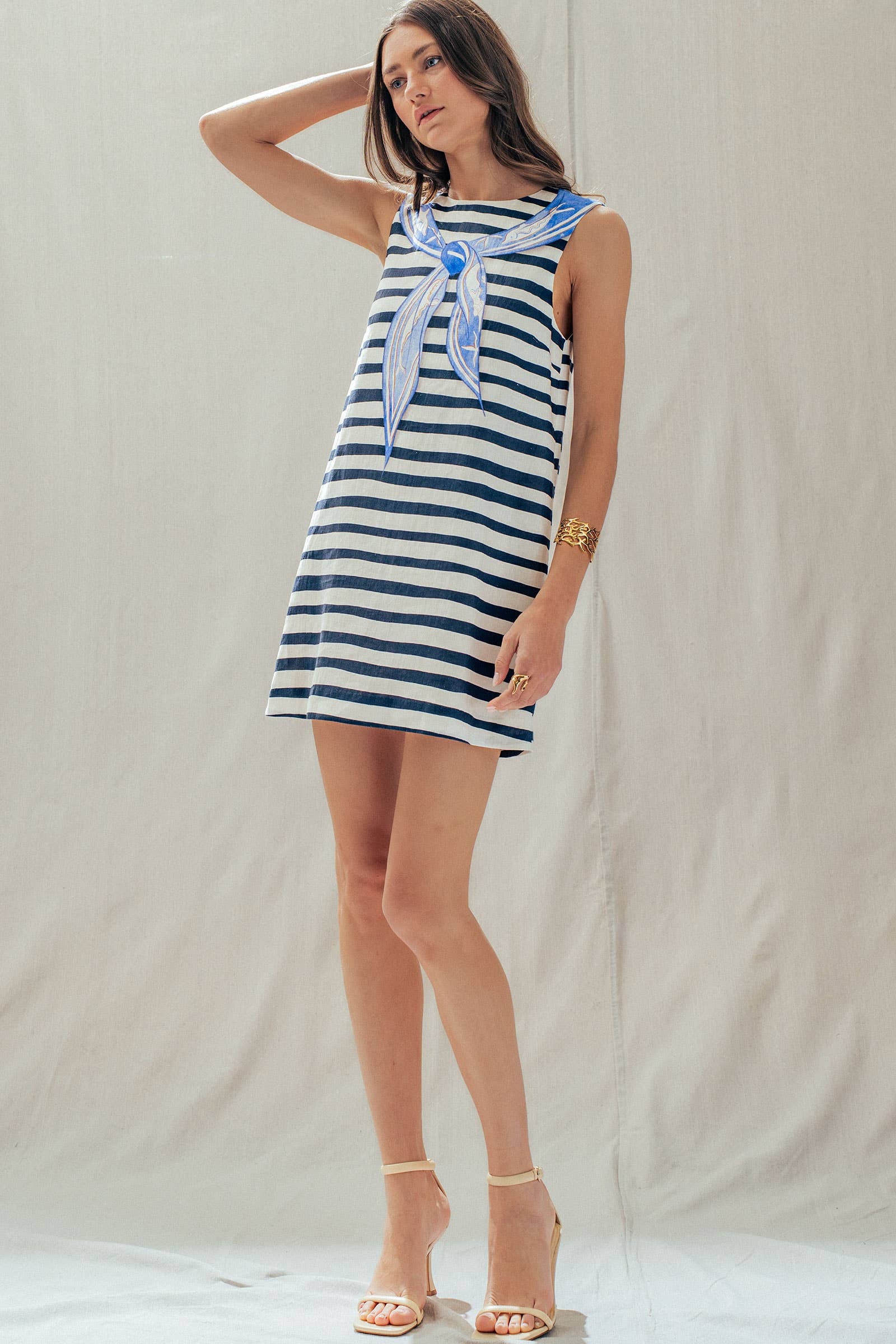Nautical Stripe Printed Bandana Shift Dress