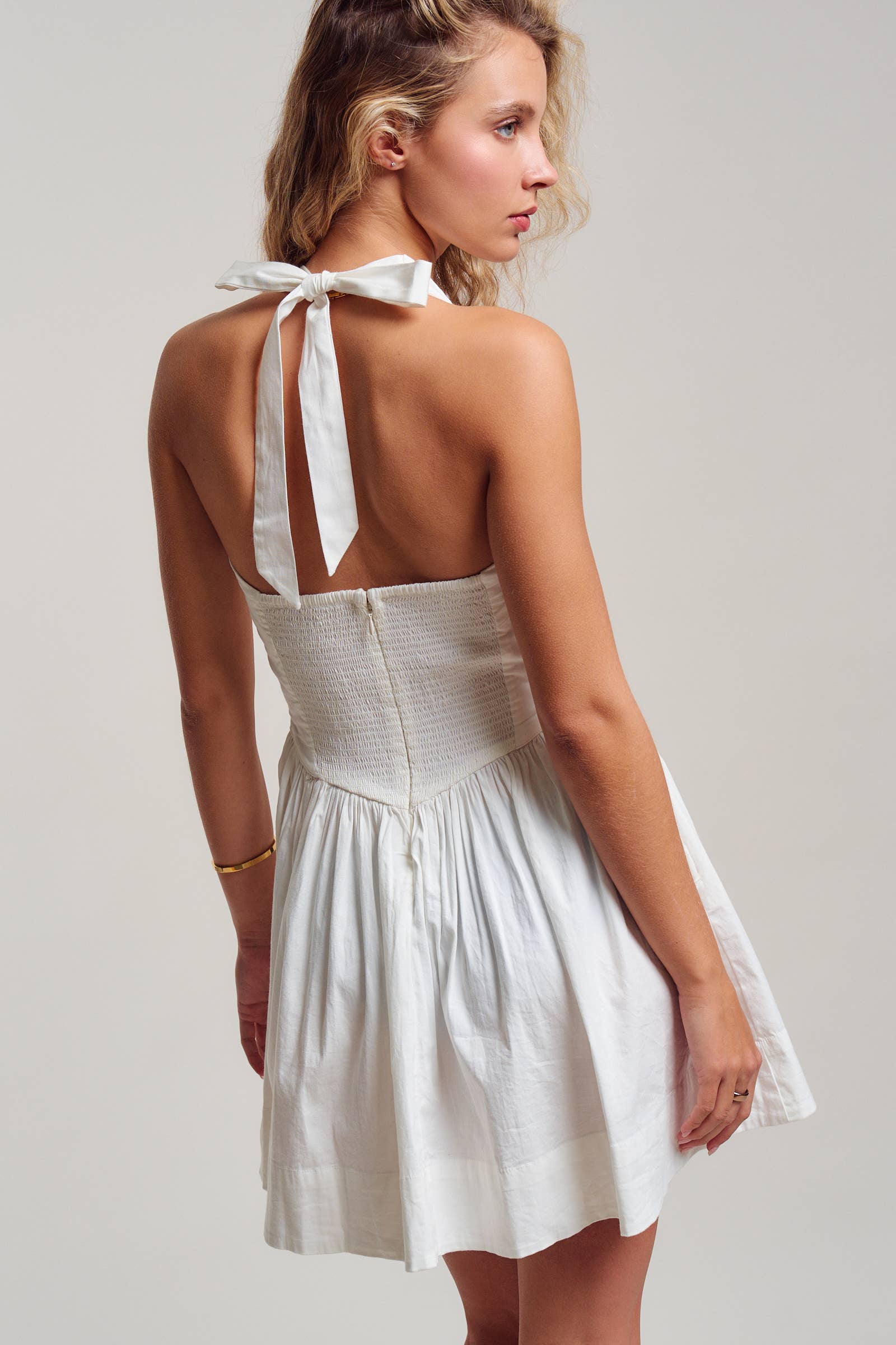 White Poplin Halter Corset Mini Dress