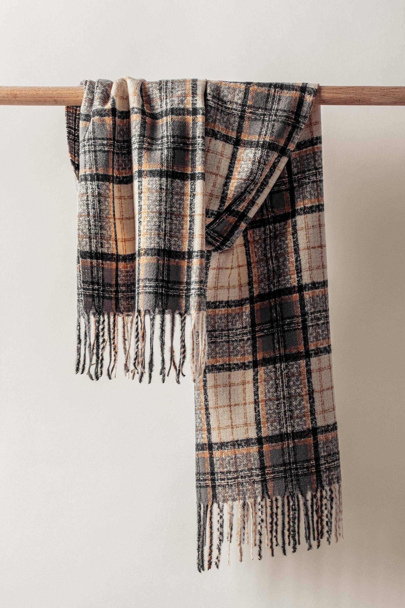 Soft Brushed Classic Plaid Fringe Scarf