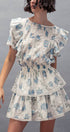 Urban Daizy White Blue Floral Ruffle Sleeve Tiered Mini Dress Ivory Dress - Women's (UDZ-AC-00158)