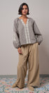 Plaid Lace Trim Peasant Blouse with Puff Sleeves