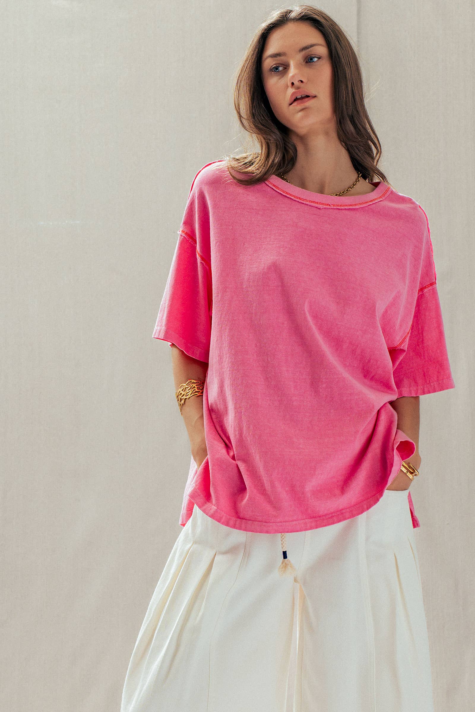 Contrast Stitch Mineral Wash Spring Oversized Tee