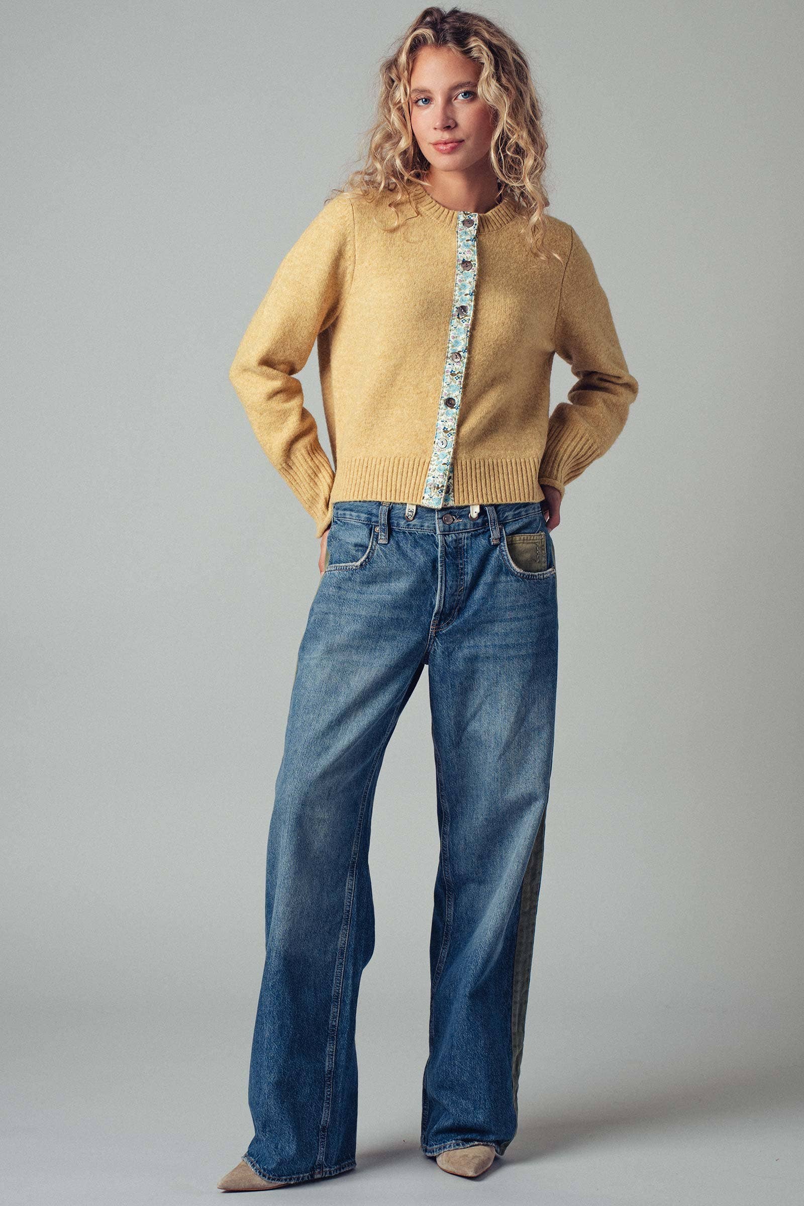 Wide-Leg Utility Stripe Denim Jeans