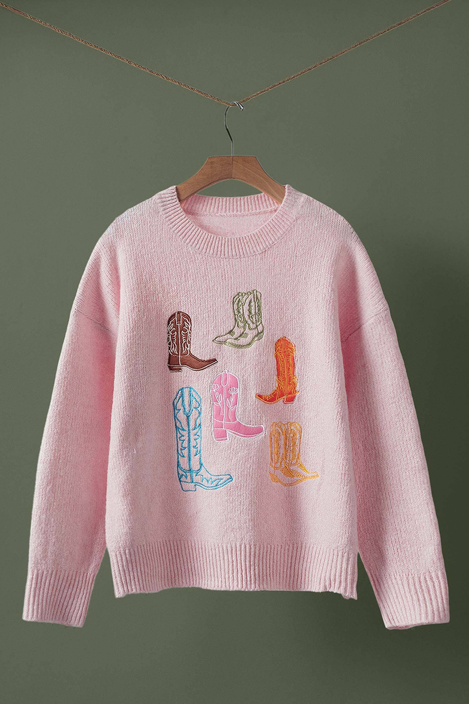 Urban Daizy Western Embroidered Cowboy Boot Sweater Ivory Knit Sweater - Women's (UDZ-KN-00656) – alternate view 13