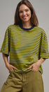 Oversized Striped Contrast Neck Boxy Tee