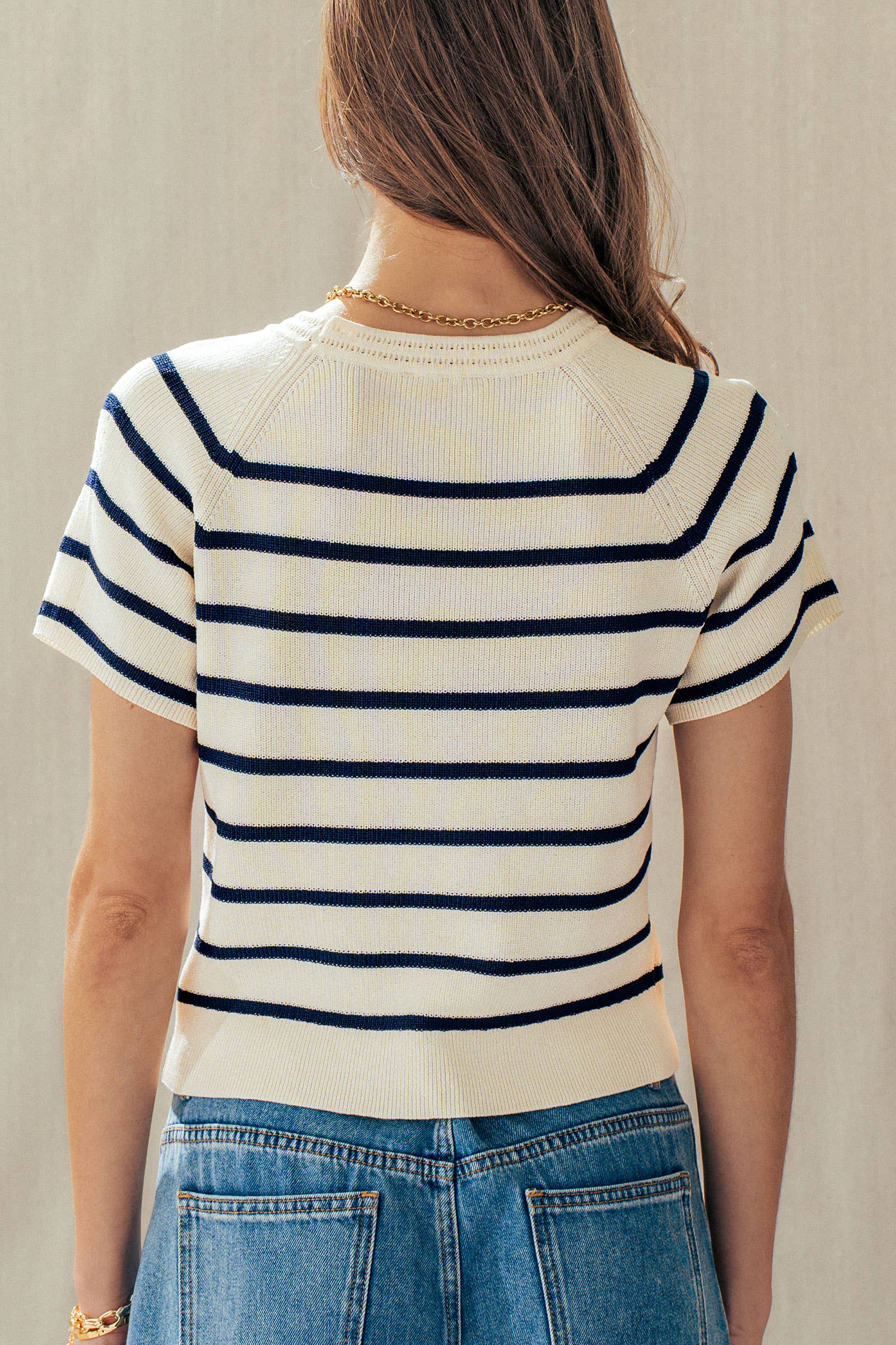 Classic Striped Raglan Sleeve Knit Top
