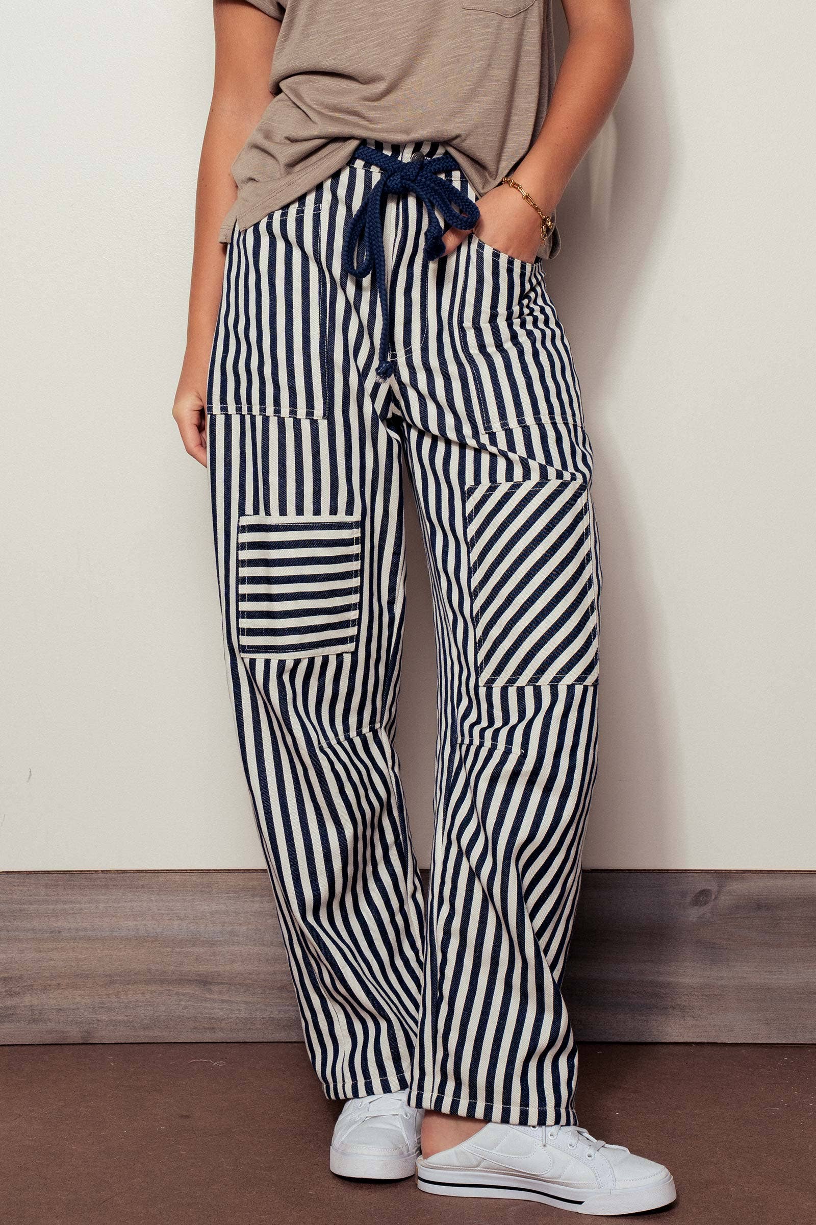 Urban Daizy Railroad Striped Patch Pocket Spring Utility Pants Blue Pants - Women's (UDZ-PT-00335) – alternate view 12