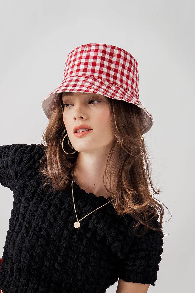 Urban Daizy Classic Spring Gingham Checkered Cotton Bucket Hat Black Bucket Hat - Women's (UDZ-AC-00031) – alternate view 11