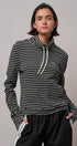 Striped Cowl Neck Drawstring Pullover Sweatshirt in BLACK - Women's Sweatshirts & Hoodies | Urban Daizy