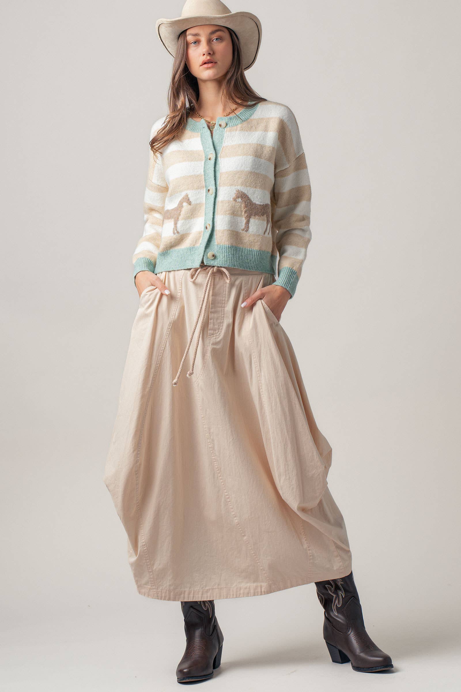 Balloon Hem Drawstring Maxi Skirt