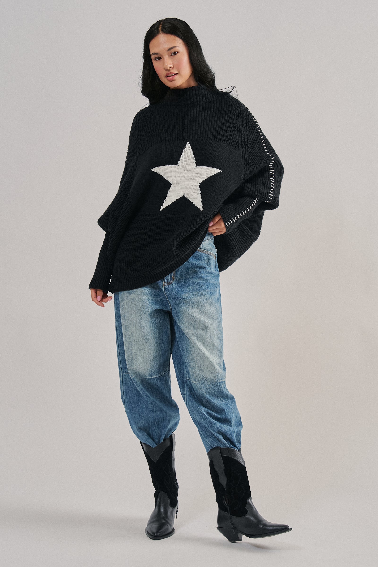 Star Knit Oversized Sweater Top
