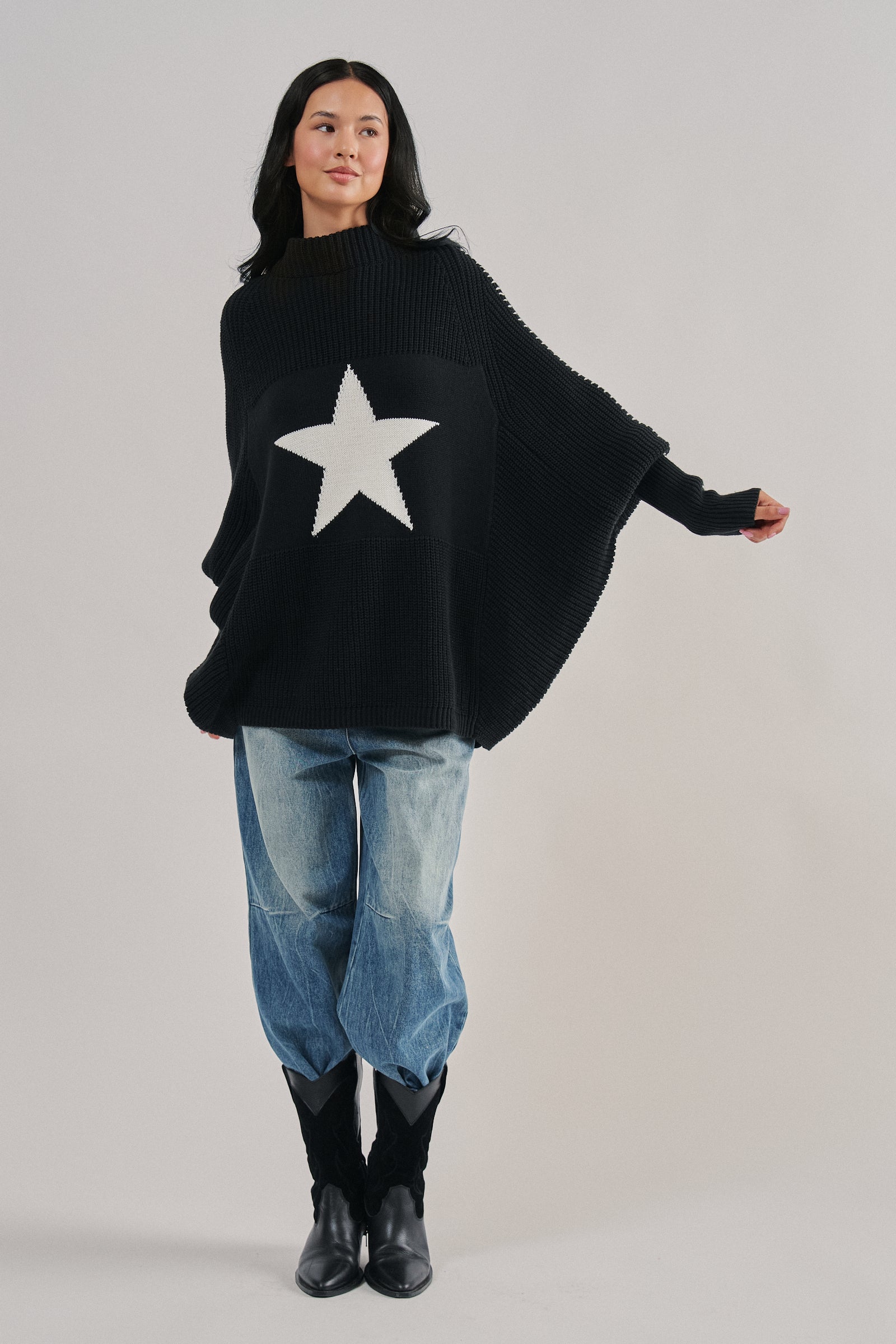 Star Knit Oversized Sweater Top
