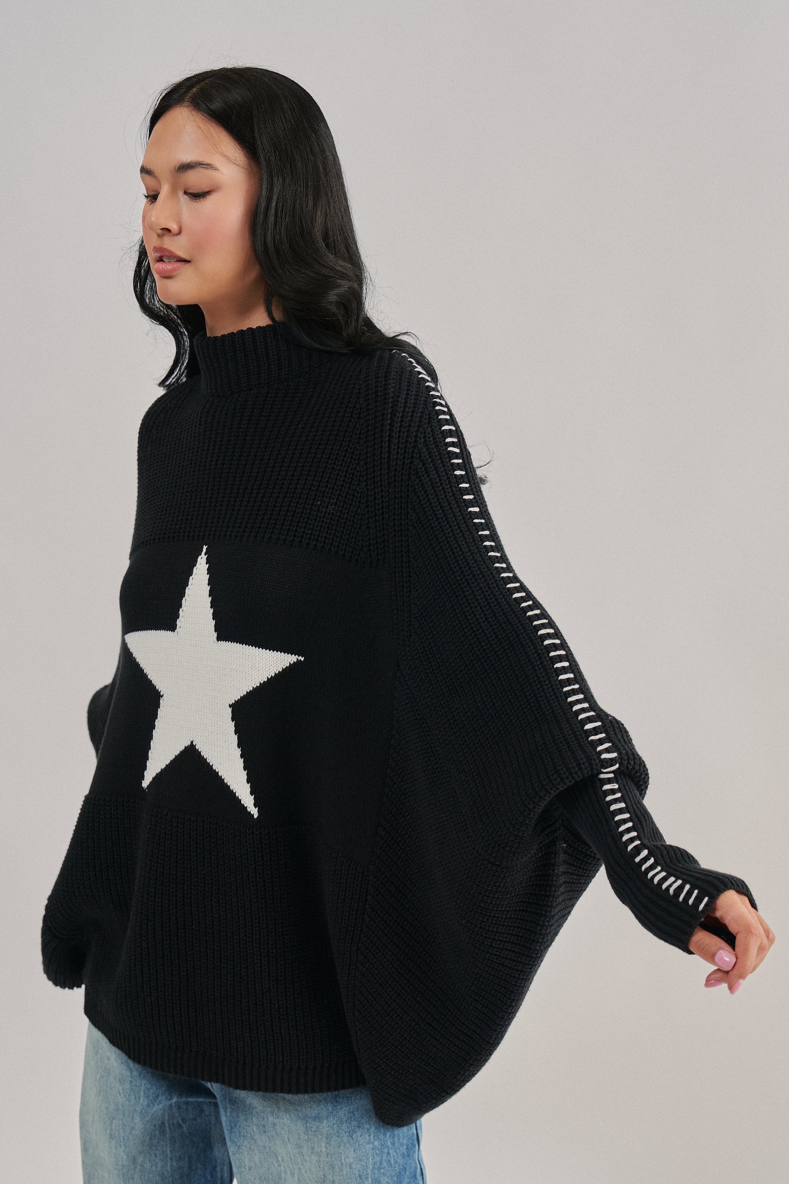 Star Knit Oversized Sweater Top