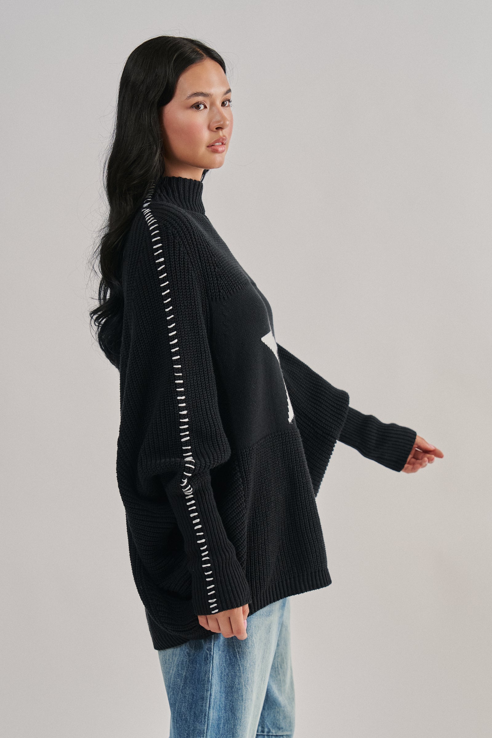Star Knit Oversized Sweater Top