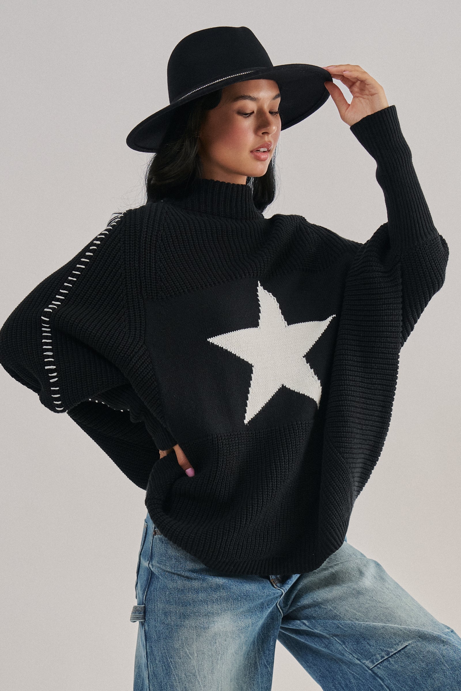 Star Knit Oversized Sweater Top