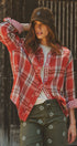 Oversized Plaid Cotton Button-Down Shirt in RUST - Women's Shirts & Blouses | Urban Daizy