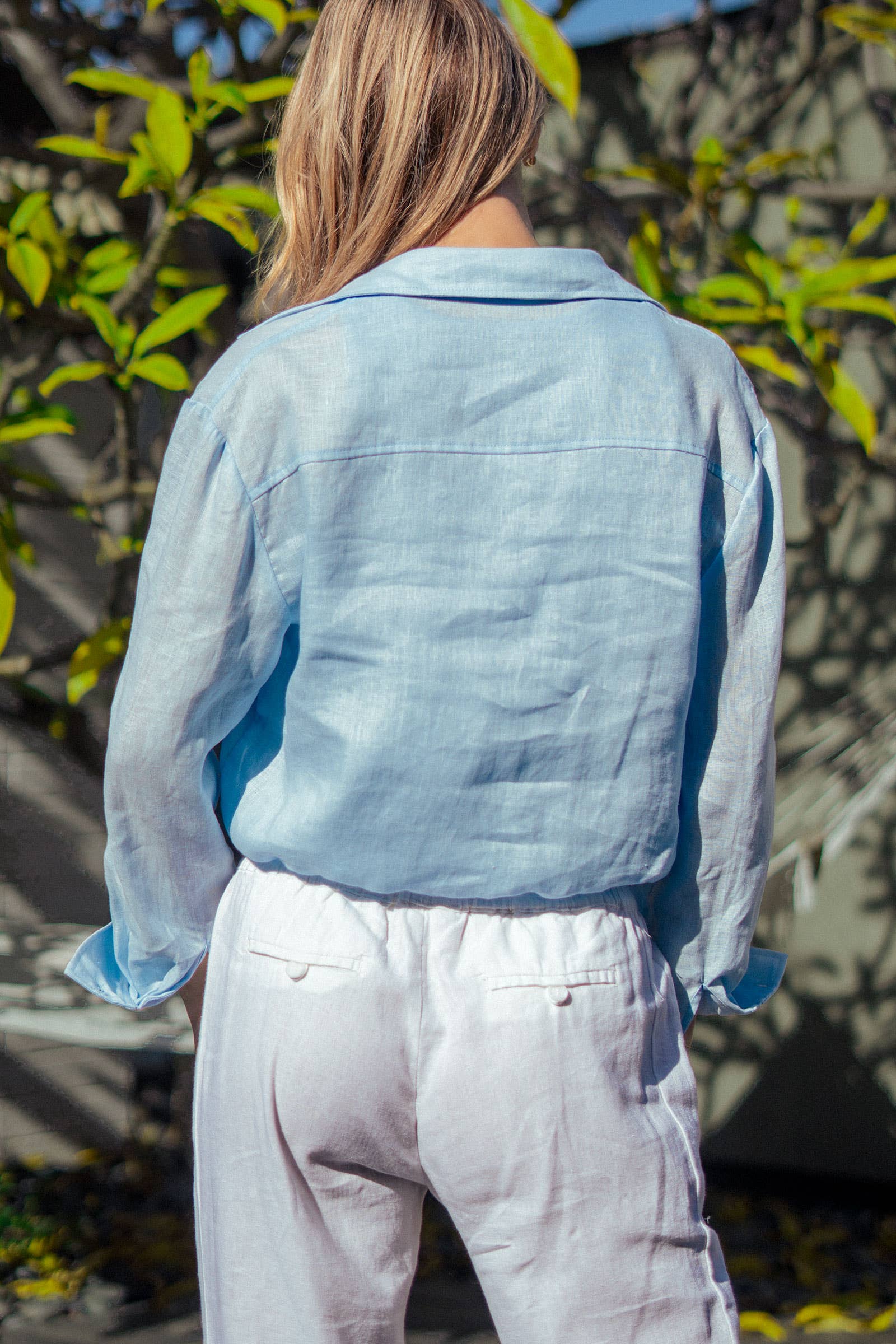Collared Linen Wrap Crop Top
