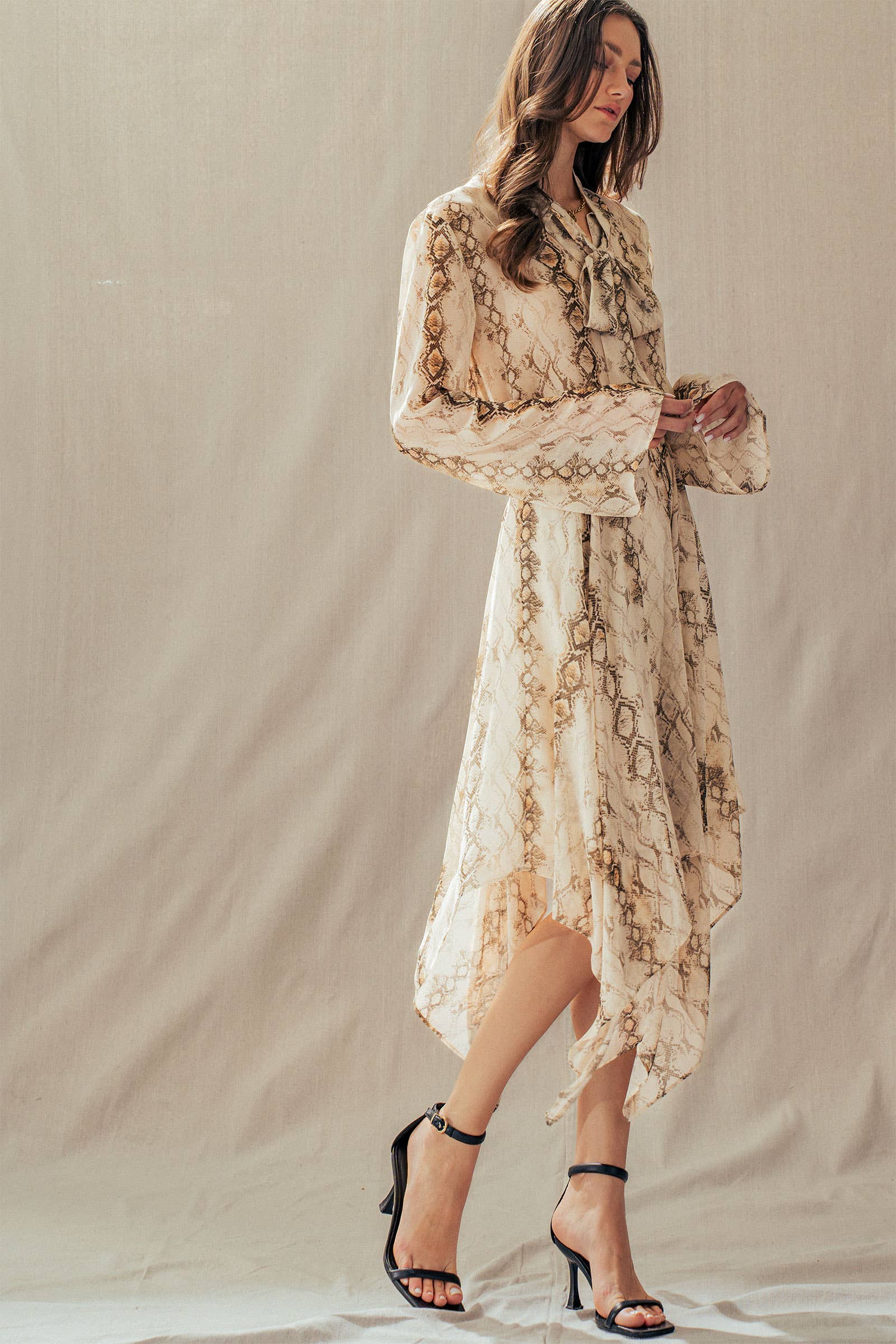 Urban Daizy Snake Print Tie Neck Blouse Long Sleeve Cream-Multi Blouse - Women's (UDZ-TP-01051) – alternate view 8