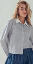 Urban Daizy Stripe Contrast Collar Button Down Shirt Stripe Button Down Shirt - Women's (UDZ-TP-01006) – alternate view 2