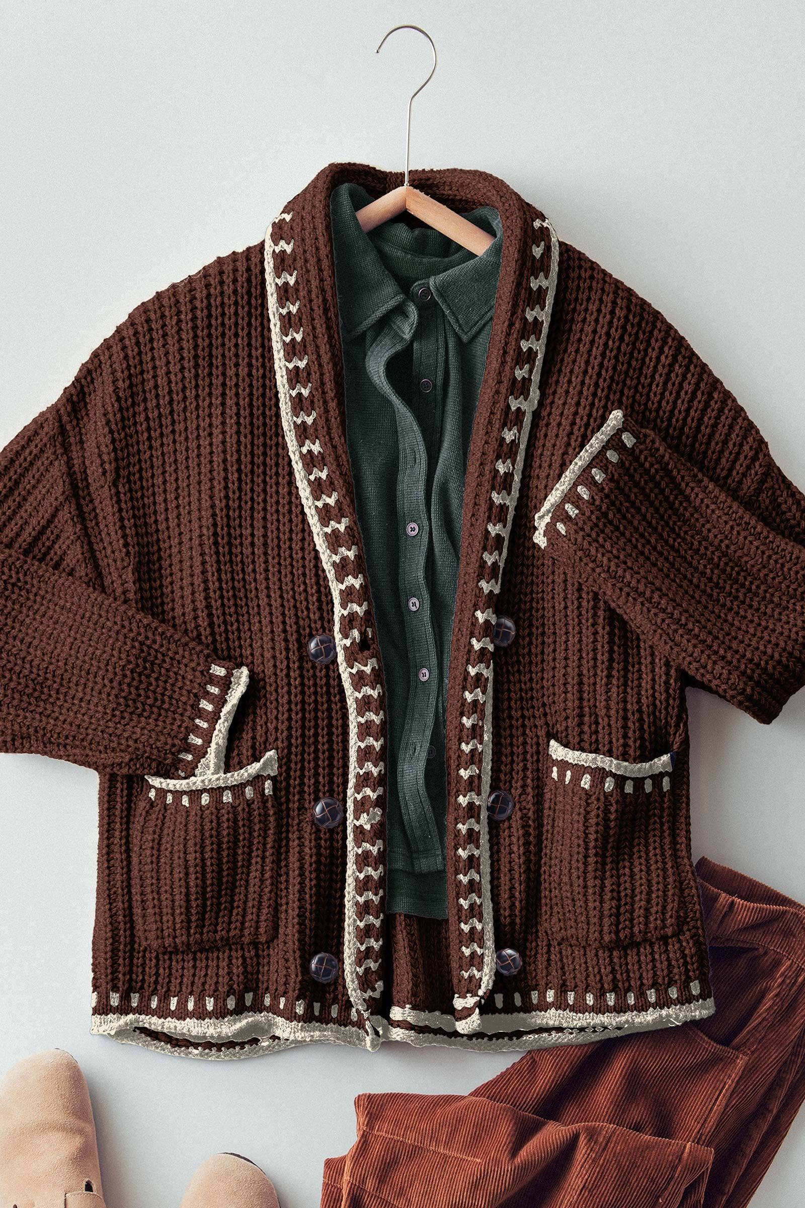 Urban Daizy Chunky Knit Oversized Contrast Cardigan Taupe Cardigan - Women's (UDZ-TP-00814) – alternate view 9