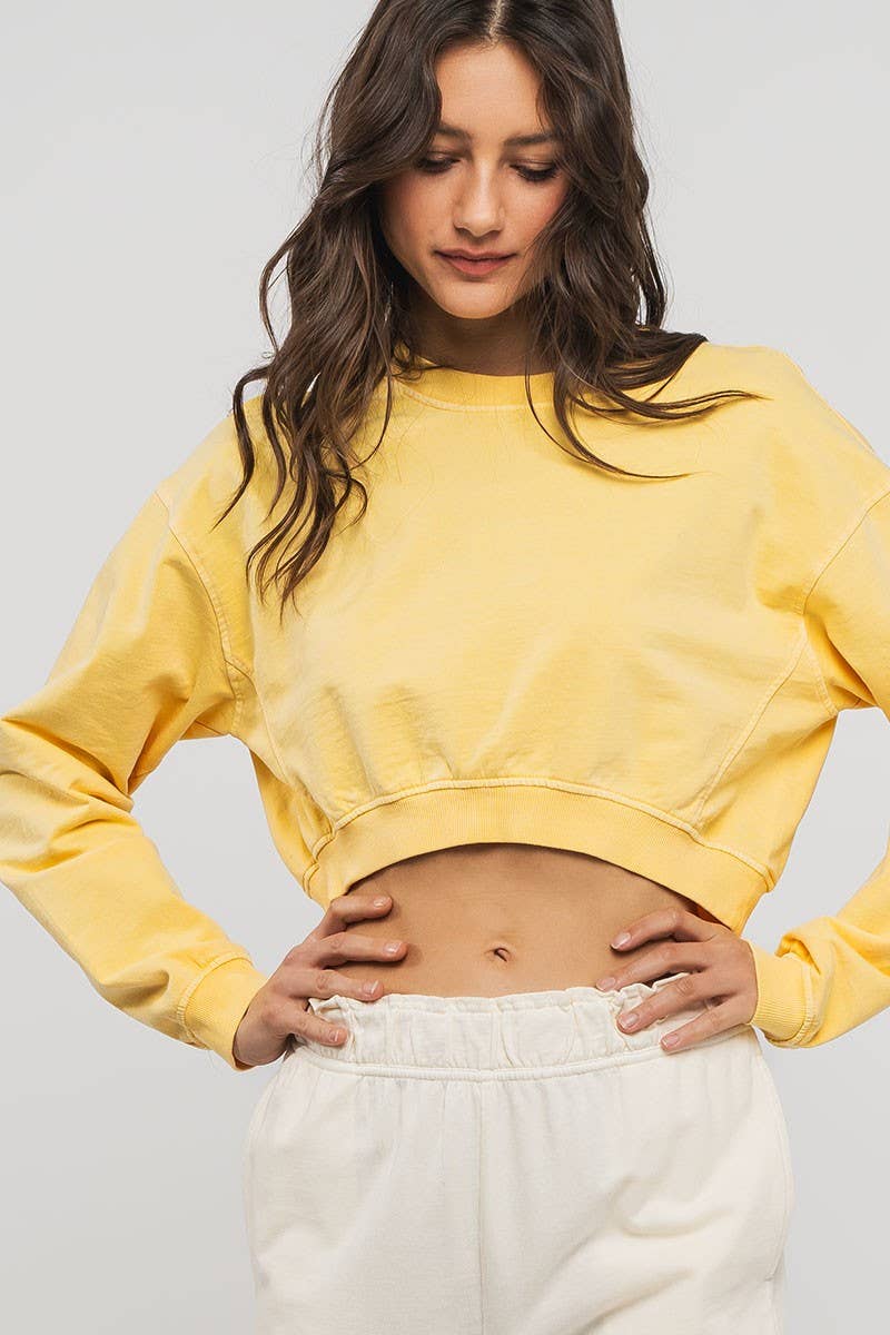 Urban Daizy Mineral Wash Mock Neck Crop Sweatshirt Black Sweatshirt - Women's (UDZ-KN-00191) – alternate view 6