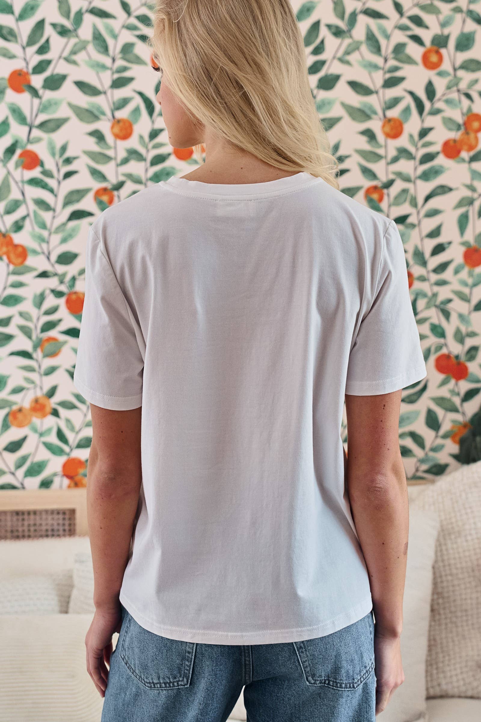 Urban Daizy Whimsical Dog & Daisy Embroidered Cotton Tee White T-Shirt - Women's (UDZ-TP-01020) – alternate view 3