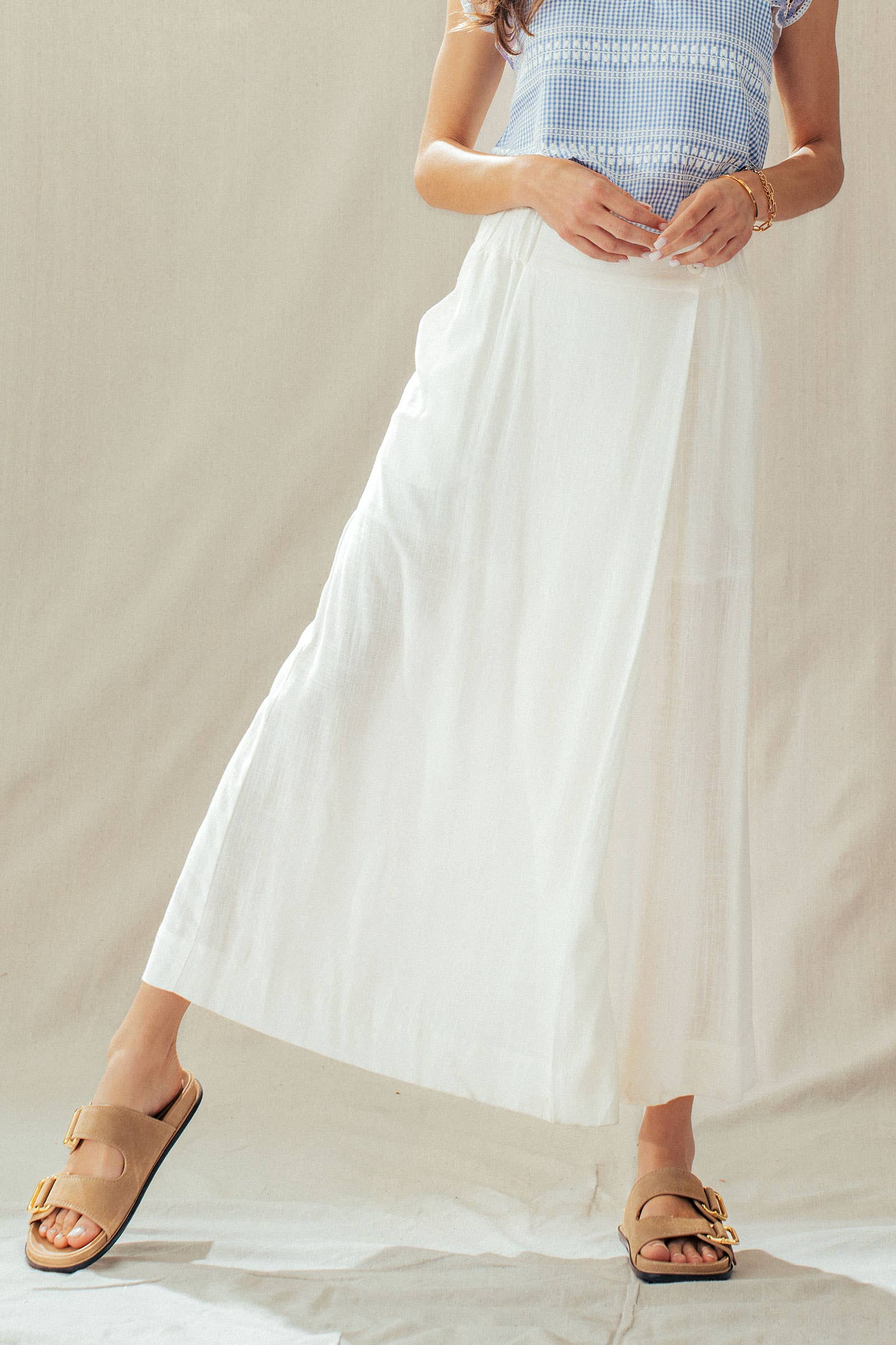 Bohemian Button Front Wrap Around Elastic Waist Maxi Skirt