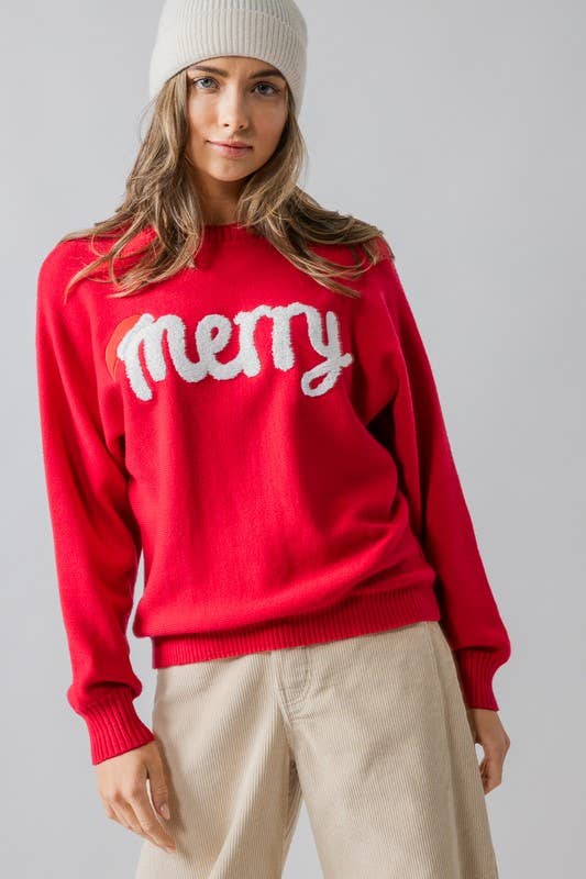 Urban Daizy Merry Embroidered Crewneck Sweater Ivory Knit Sweater - Women's (UDZ-KN-00488) – alternate view 16
