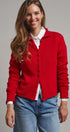 Striped Polo Collar Button Sweater with Rolled Edges in RED - Women's Cardigans & Shrugs | Urban Daizy