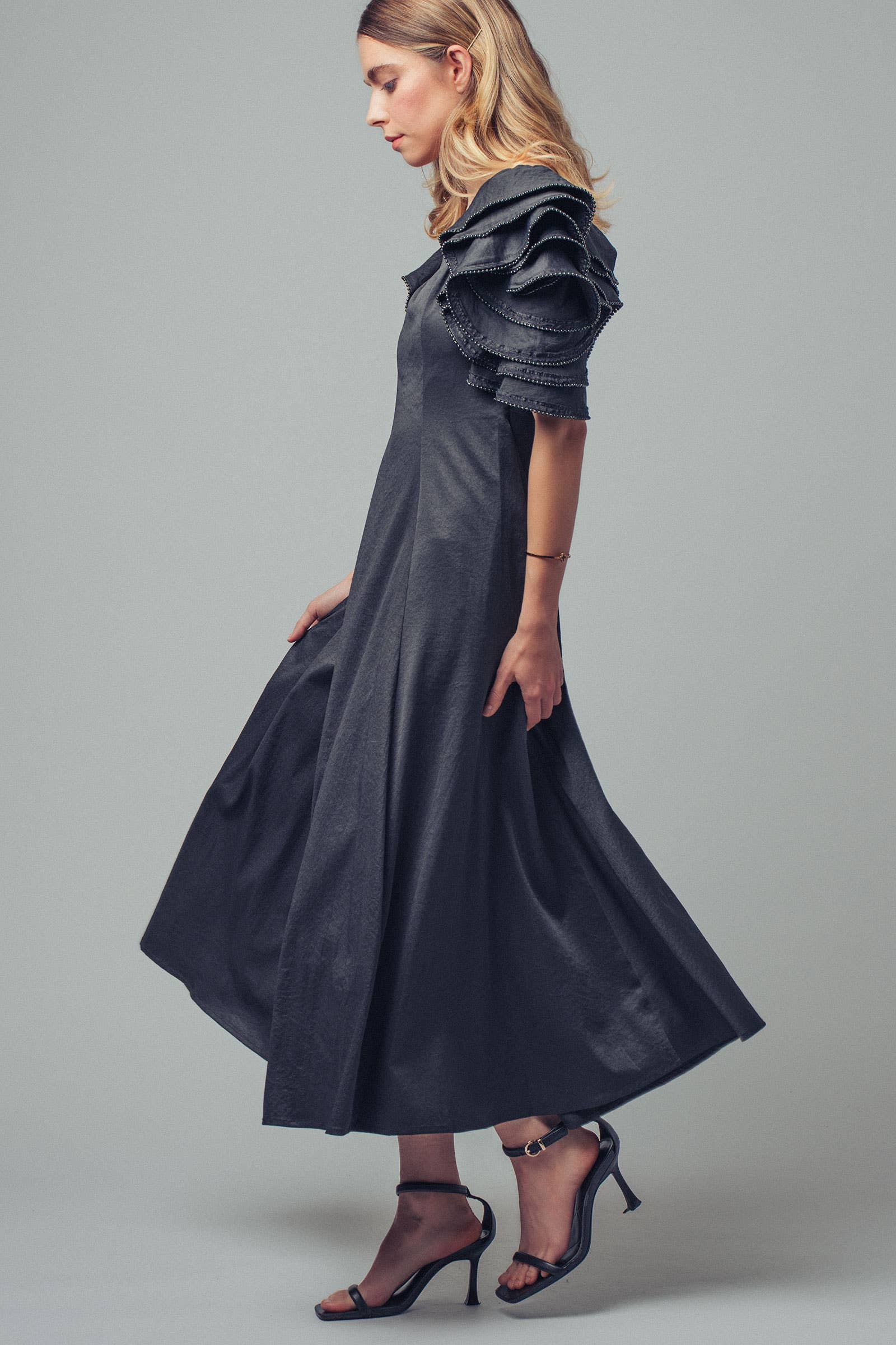 Tiered Ruffle Sleeve Smocked Midi Dress