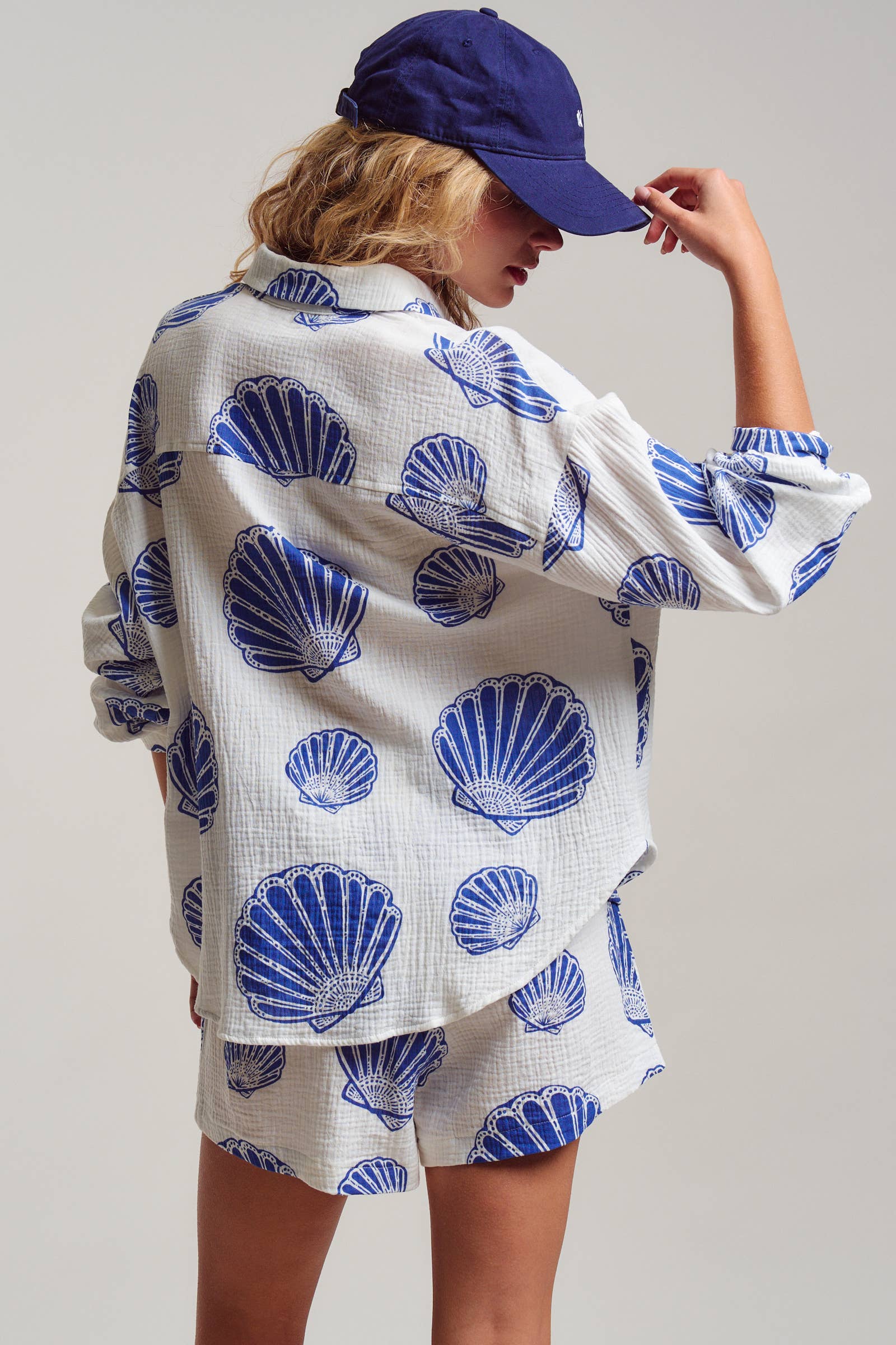 Seaside Blue Shell Cotton Gauze Shirt & Short Set