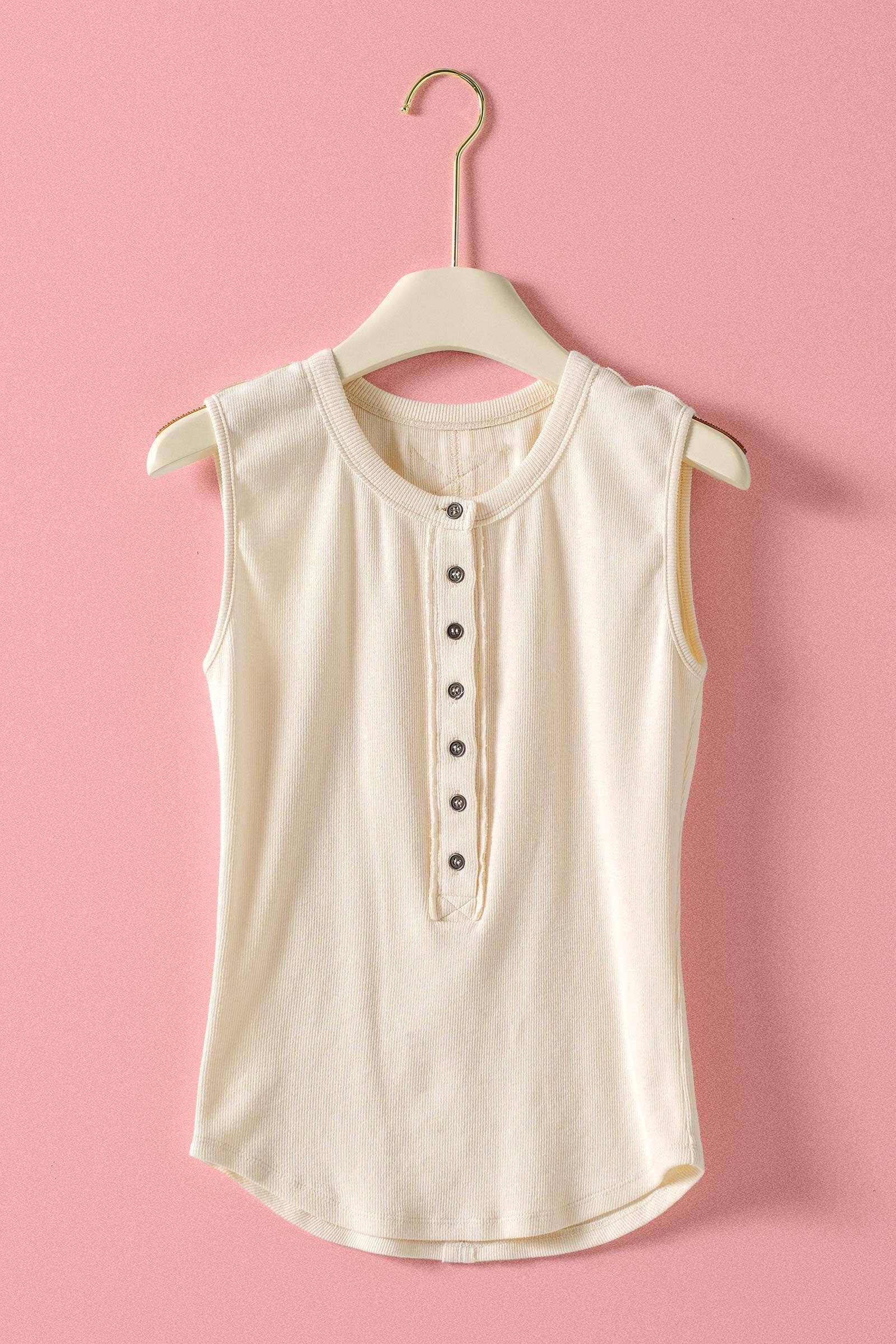 Urban Daizy Raw Edge Ribbed Henley Tank Black Tank Top - Women's (UDZ-TP-01039) – alternate view 9