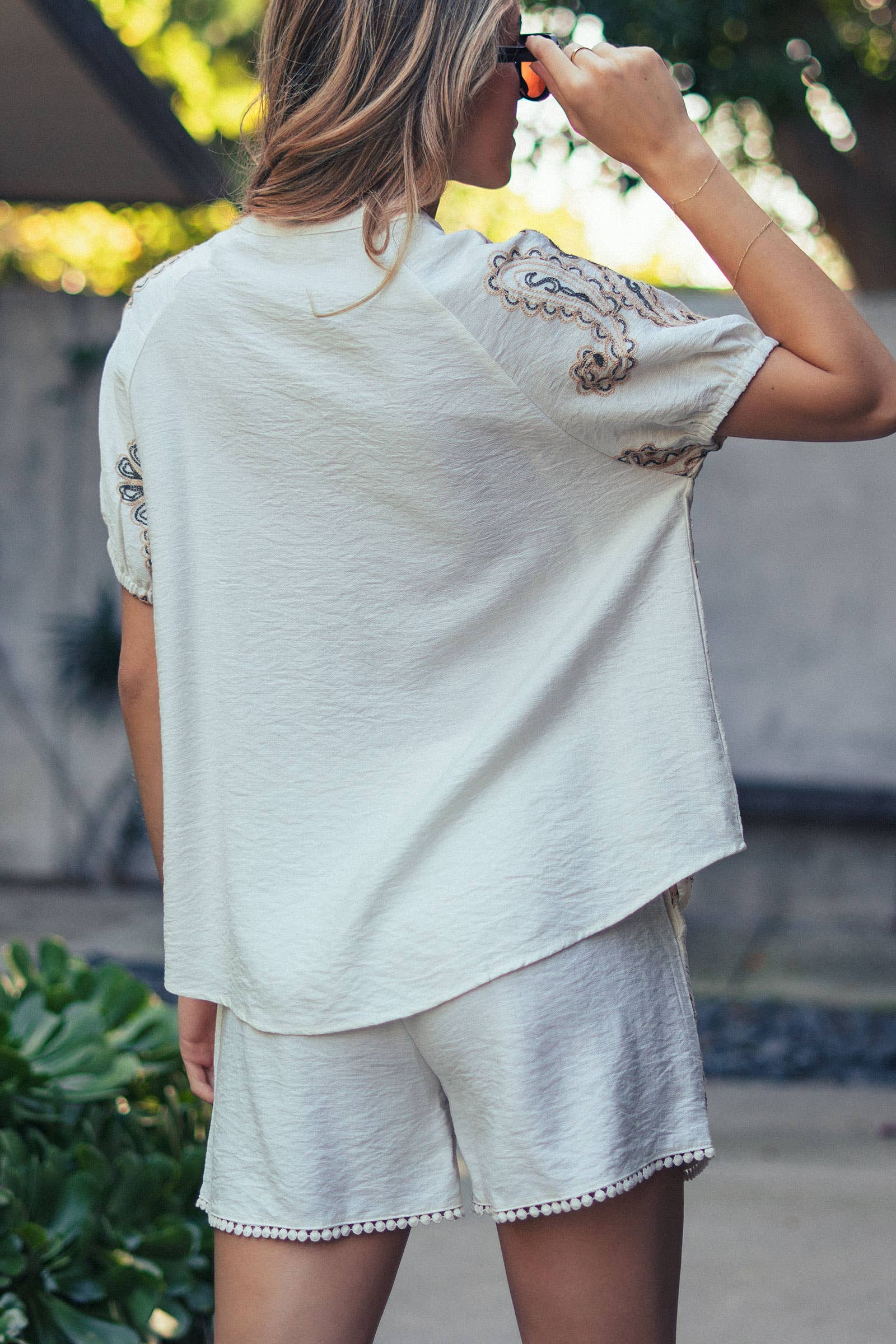 Paisley Embroidered Linen Blend Shorts