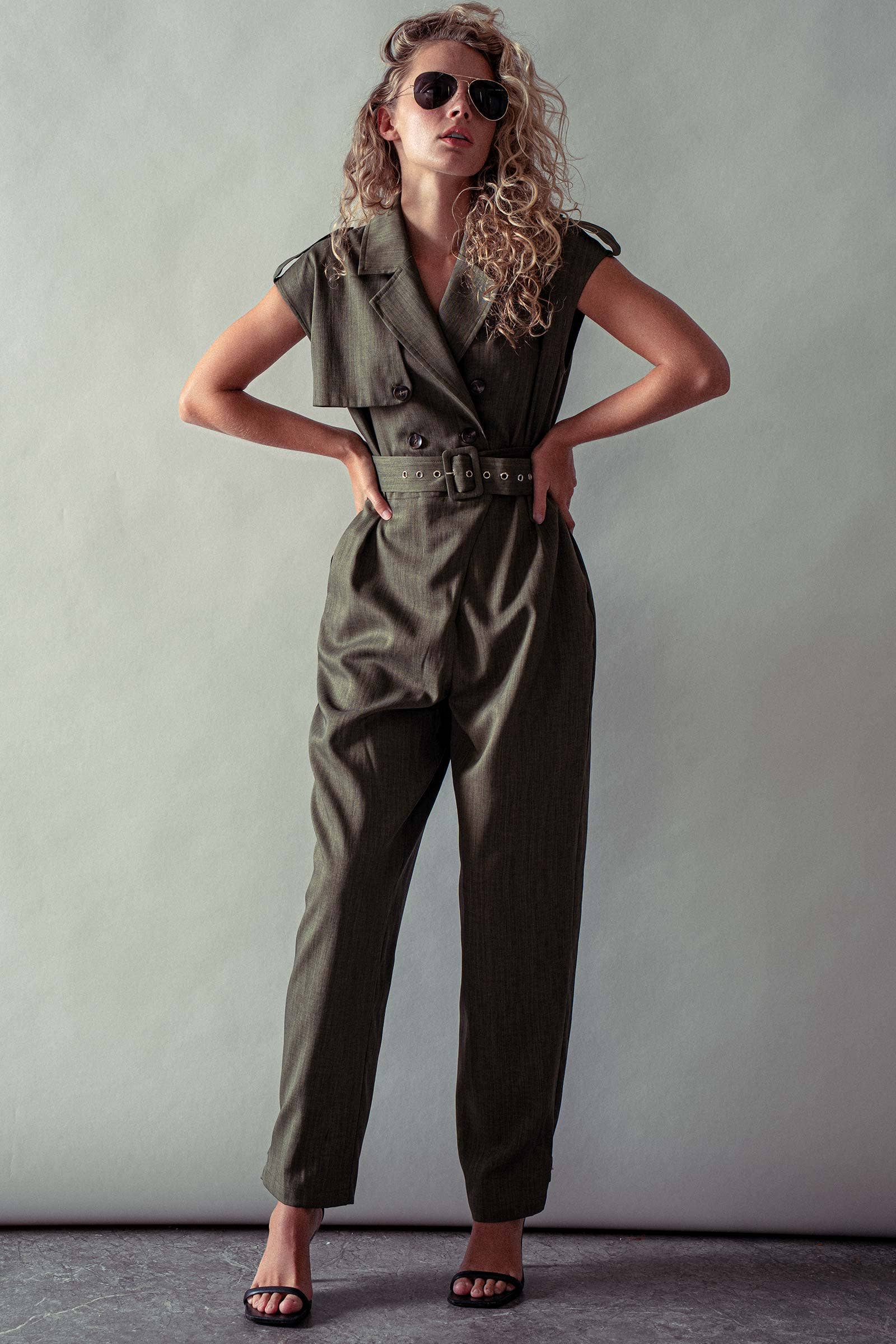 Urban Daizy Double-Breasted Belted Jumpsuit Taupe Jumpsuit - Women's (UDZ-KN-00654) – alternate view 9