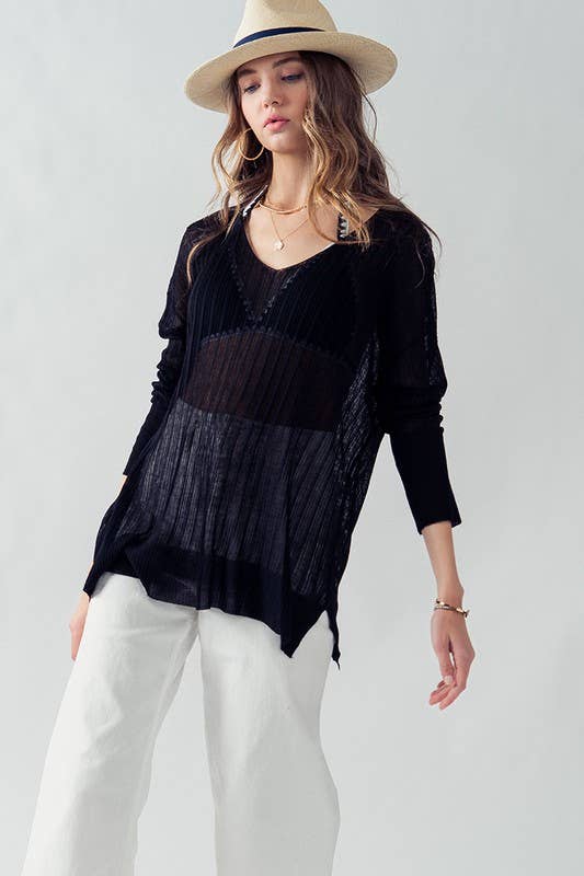 Urban Daizy Ribbed V-Neck Striped Tunic Top Black Tunic - Women's (UDZ-TP-00045) – alternate view 7