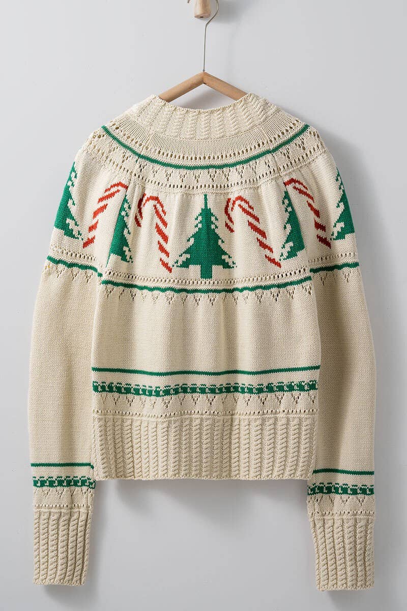 Urban Daizy Graphic Knit Eyelit Tier Button-Front Cardigan Ivory Cardigan - Women's (UDZ-KN-00150) – alternate view 7