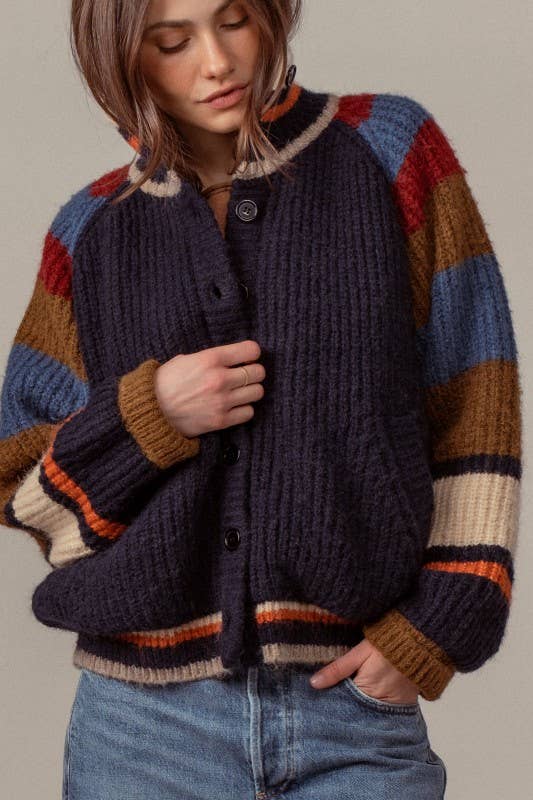 Urban Daizy Chunky Rib-Knit Faux Fur Lined Cardigan Navy Cardigan - Women's (UDZ-KN-00652) – alternate view 2
