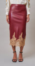 Faux Leather Lace Trim Midi Pencil Skirt in BURGUNDY - Women's Midi Skirts | Urban Daizy