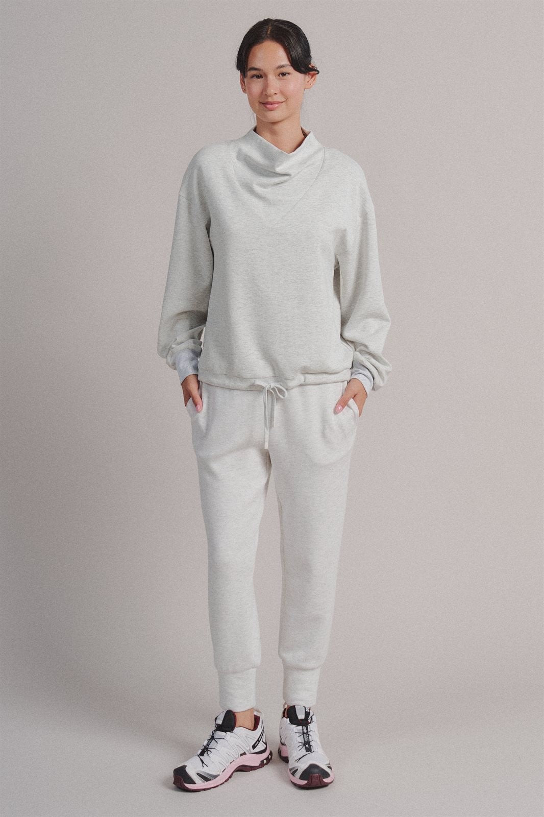 Scuba High Rise Joggers Sweatpants Pilates Athflow for Women in WHITE MELANGE - Women's Sweatpants & Joggers | Urban Daizy