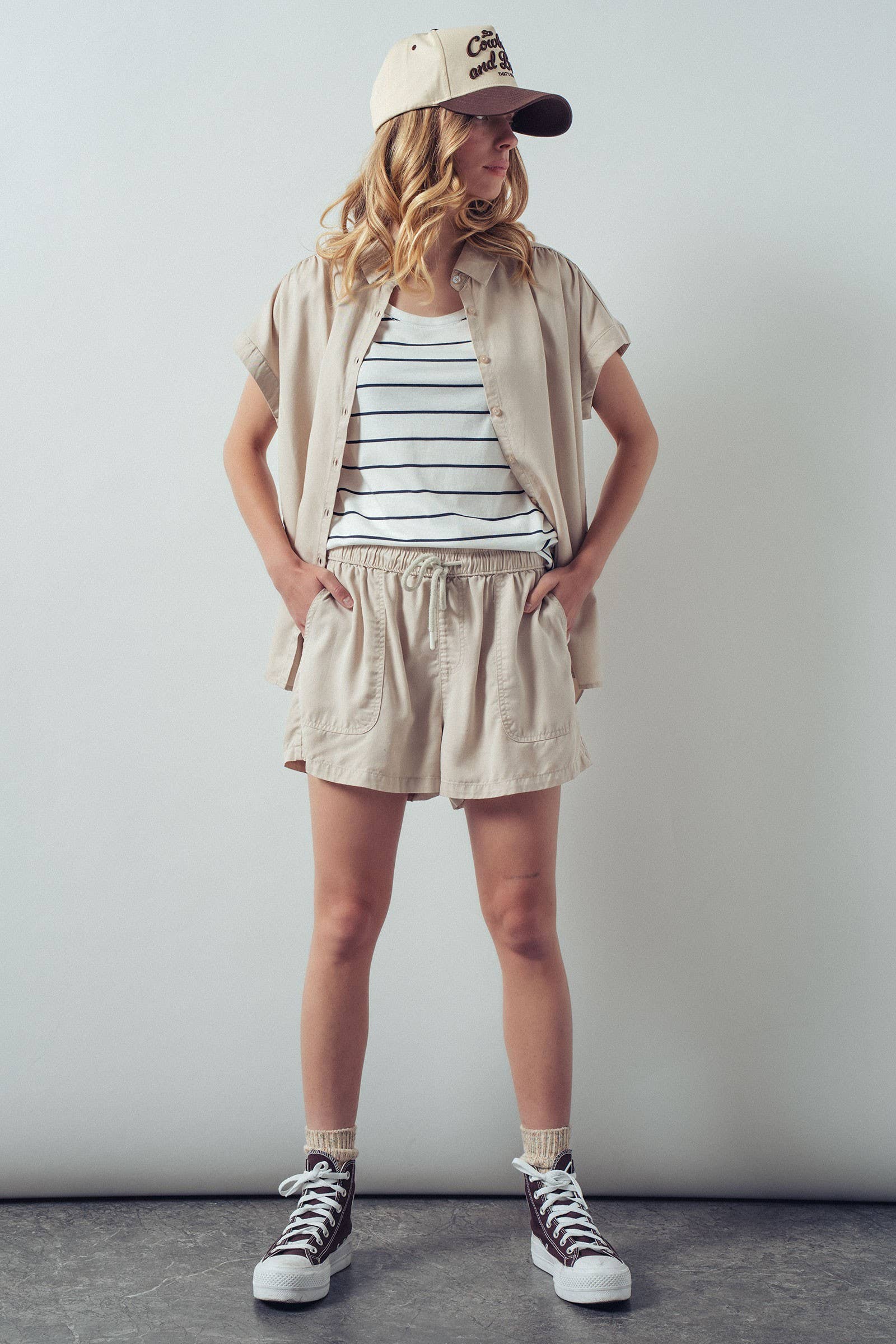 Relaxed Fit Drawstring Patch Pocket Shorts